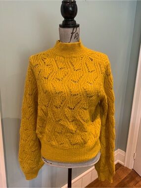 Astr Mustard Cable Mock Neck Sweater